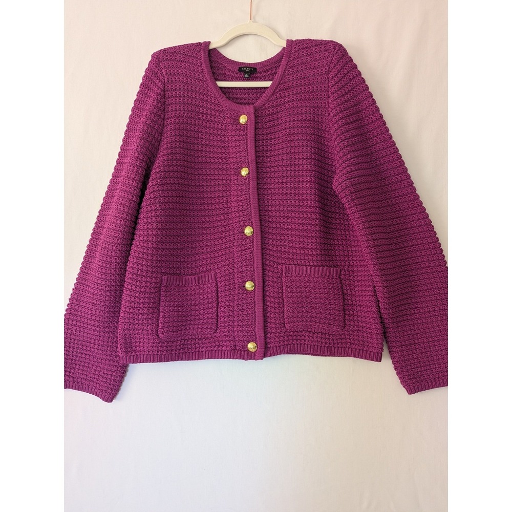 Talbots Plus Fuchsia Kate Cardigan Lady Jacket Gold Crest Buttons Size X New - Picture 2 of 8